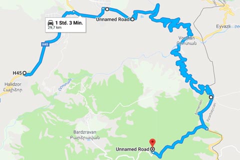Route vom Kloster Tatev zum Kloster Bgheno-Noravank