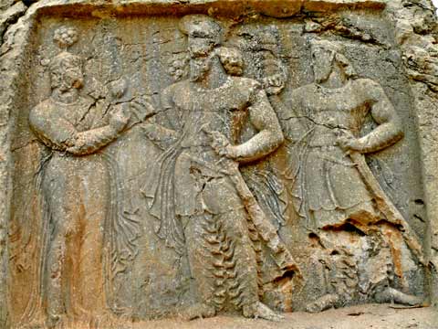 Sarab-e Qandil / Tang-e Qandil-Relief (Naqsh-e Sangi), Rock relief of Sasanian king Bahram II at Sarab-e Qandil (AKA Tang-e Qandil), vicinity of Bishapour.