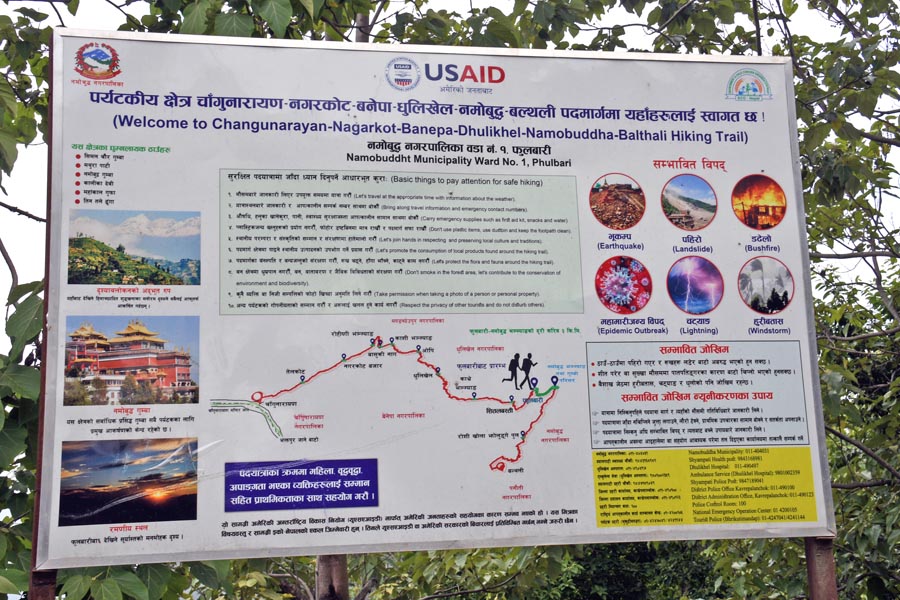 Wanderroute Changunarayan-Nagarkot-Banepa-Dhulikhel-Namobuddha-Balthali