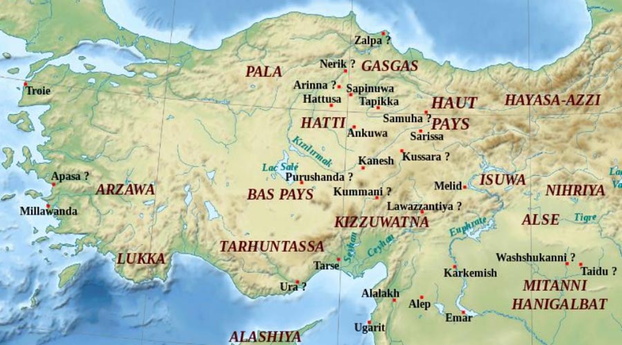 Plan der historischen Region Ḫatti im 15. Jhd. v. Chr.