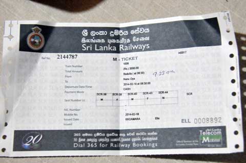 Railway M-Ticket Ella - Nanu Oya