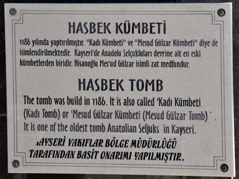 Hasbek Dadı (Kadı) Mesud Gülzar Kümbeti, Kayseri